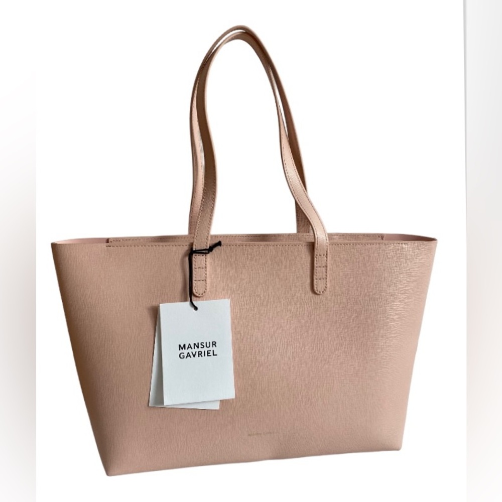 NEW Mansur Gavriel Saffiano Leather Zippered Tote Bag Light Pink Made in Italy
